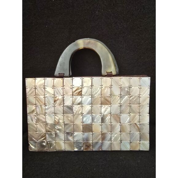 Craft Link Mother Of Pearl Tortoise Shell Handles Evening Bag 5.5" X 8.5" - Picture 2 of 8